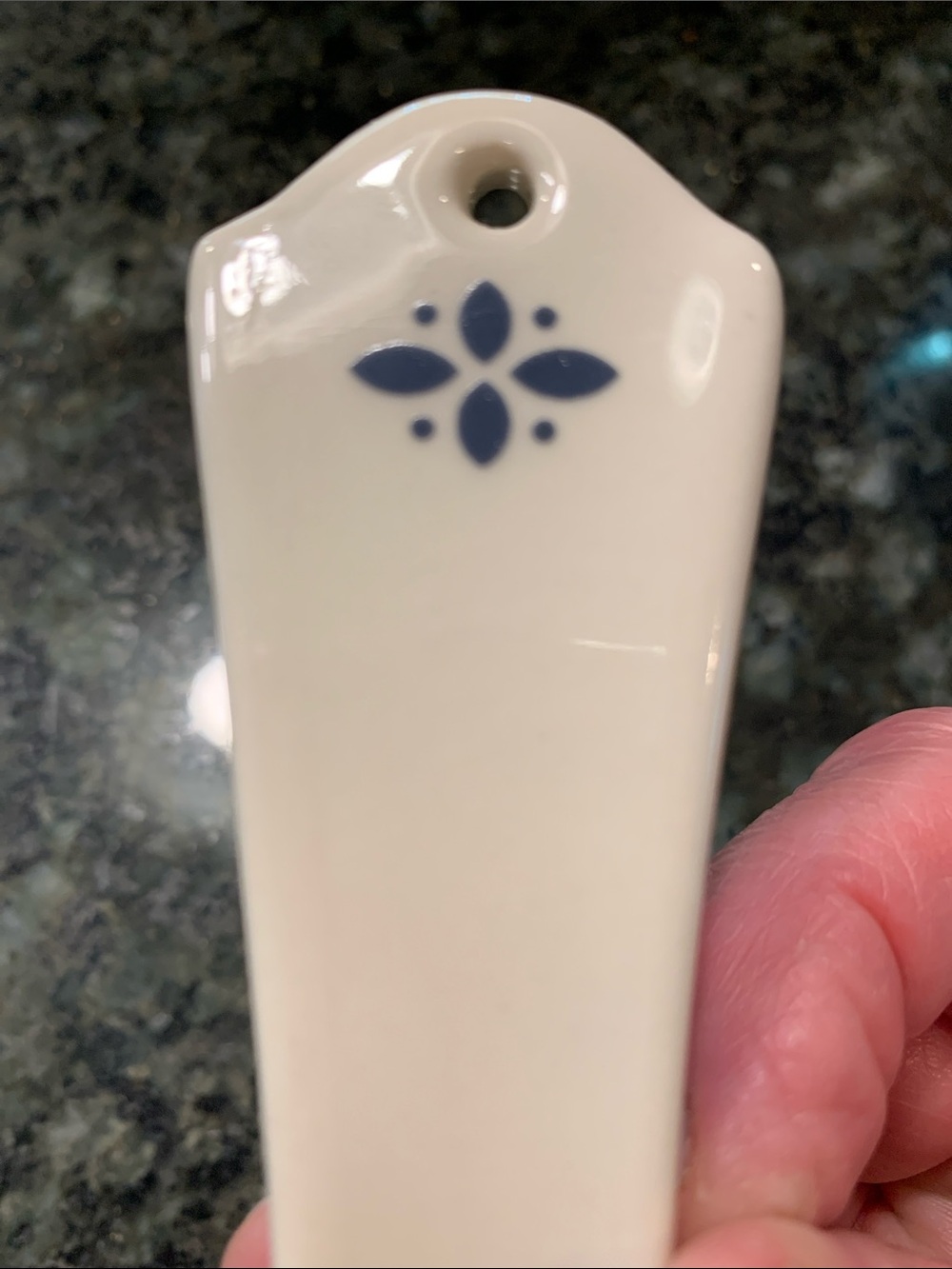 Longeberger Pottery Cream Ceramic Spoon Rest with Blue Floral Accents - Picture 6 of 6